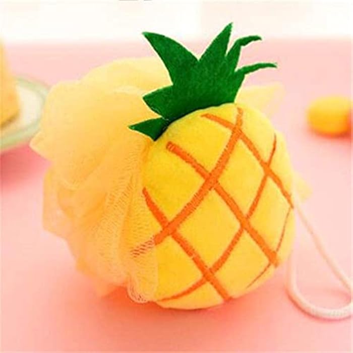 YupFun Lovely Bath Flower Rub Fruit Shape Shower Bath Ball Massage Loofah Body Scrubber For Kids & Adult,Pineapple - Image 4